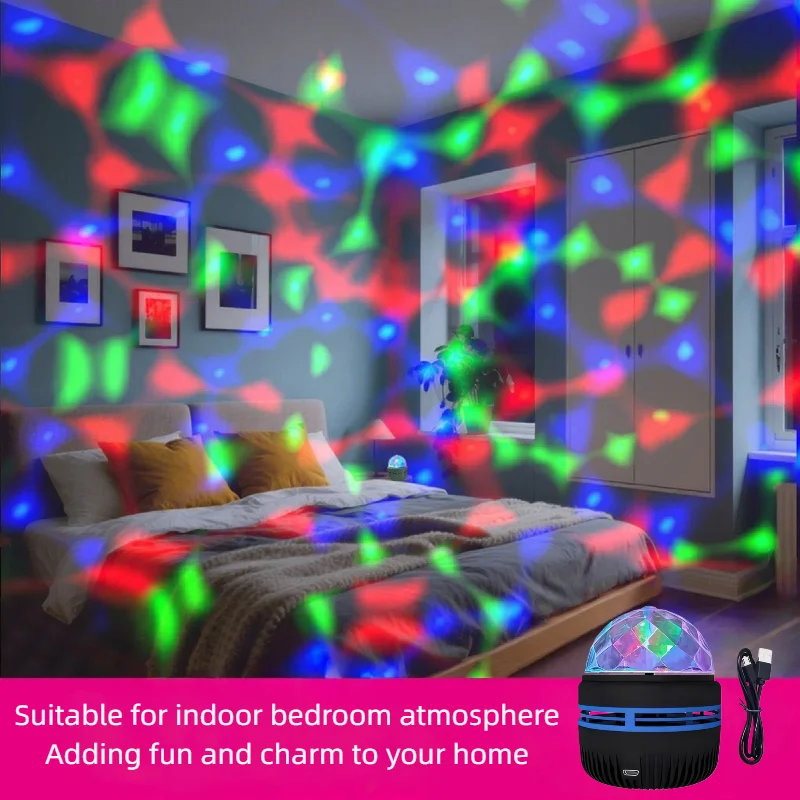 Crystal Rotating RGB Disco Ball Light USB Colorful Ambient Lamp for Party Room Decor Mood Night Light with Stunning Projection