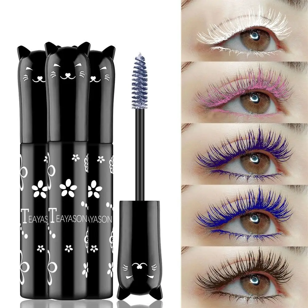 

Cute 6 Colors Kitten Mascara Waterproof Quick Drying Eyelash Extension Silk Fiber Brush Lengthening Colorful Mascara Women