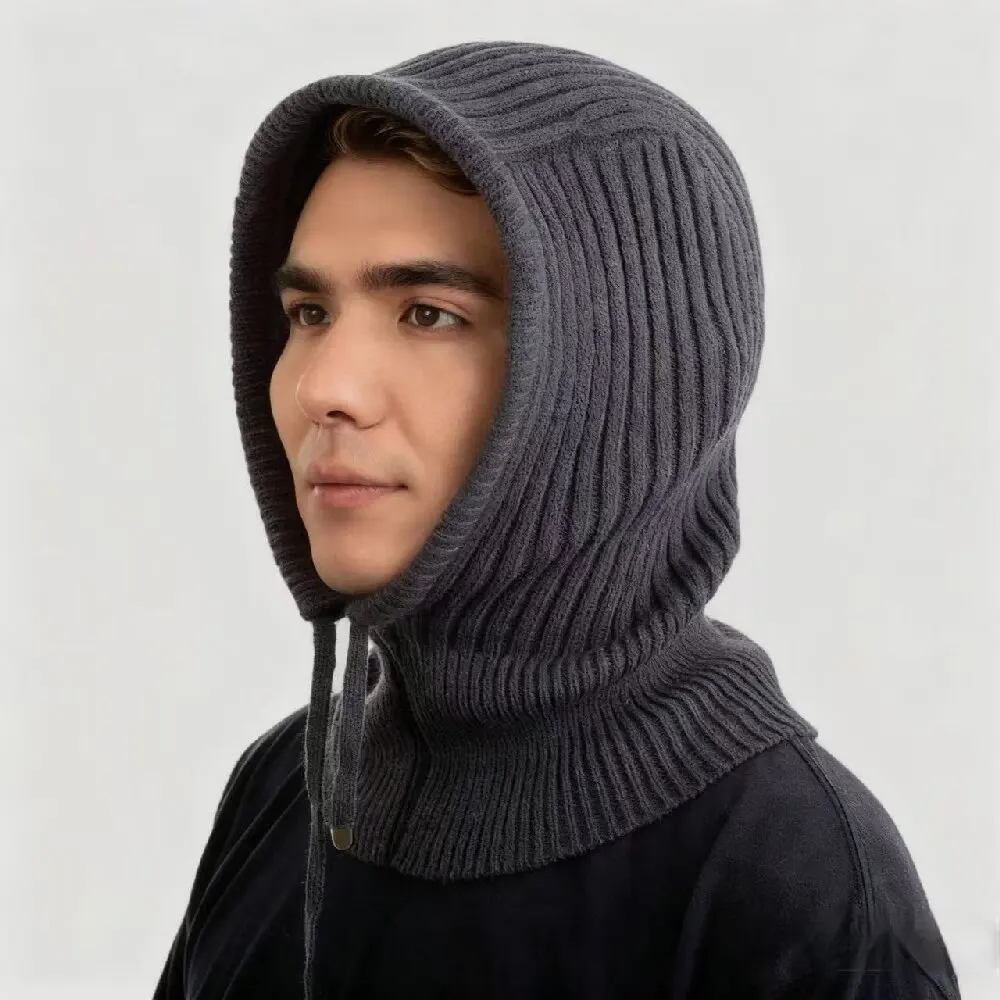 

Шерстяная вязаная шапка-балаклава унисекс для женщин, зимние шапочки с капюшоном, шейный шарф, капот, мужской шнурок