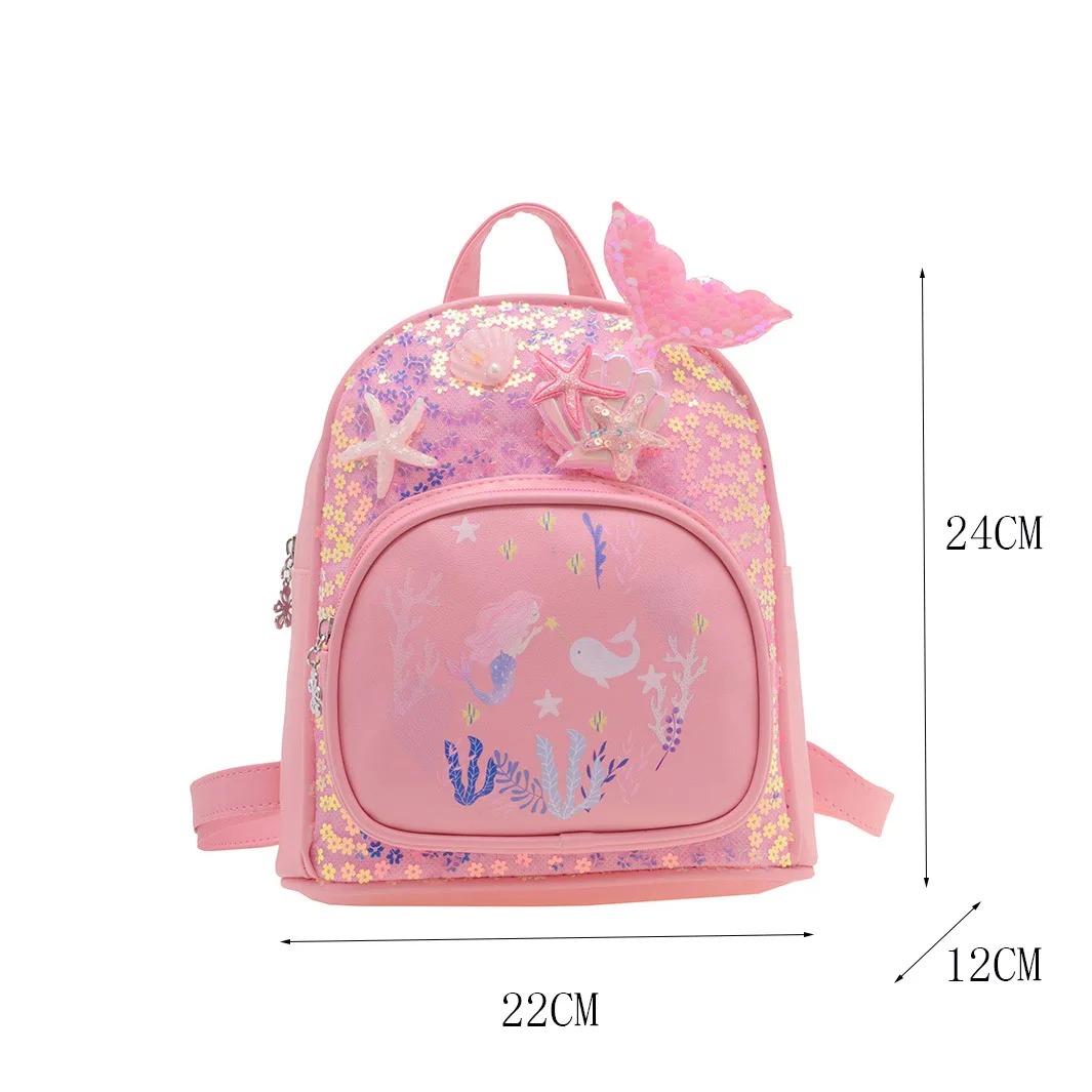 Mochila personalizada bordada criança, jardim de infância mochilas, pré-escolar Bookbag, bonito sereia lantejoula criança