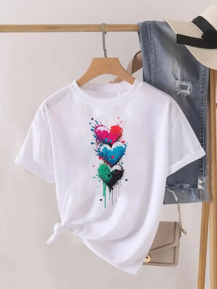 Feather Lovely Style Cute Short Sleeve Clothing Fashion Print Women O-neck Clothes Lady Top Female Shirt Tee Graphic T-shirt