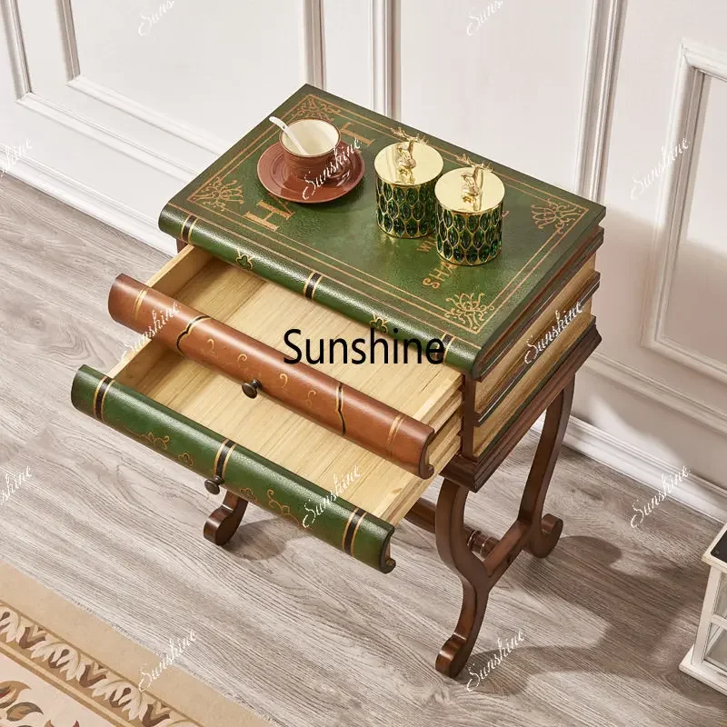 English book-shaped side table, French sofa corner table, vintage painted small coffee tableTJ