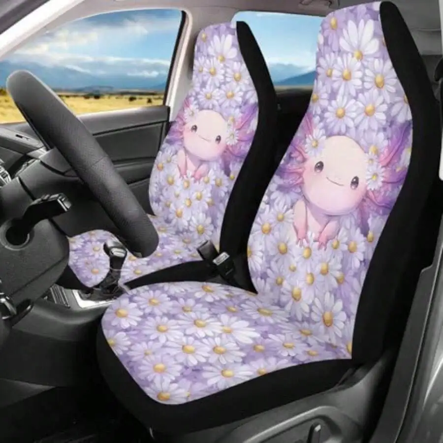 

Purple Daisy Print Car Seat Covers Universal Front Seat Protectors For SUV Truck