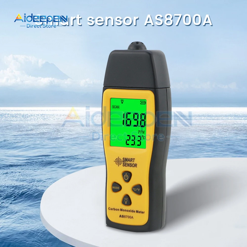 AS8700A 0-1000PPM Carbon Monoxide Tester Handheld Carbon Monoxide Meter Portable Automotive Exhaust Gas Test Meter Gas Alarm