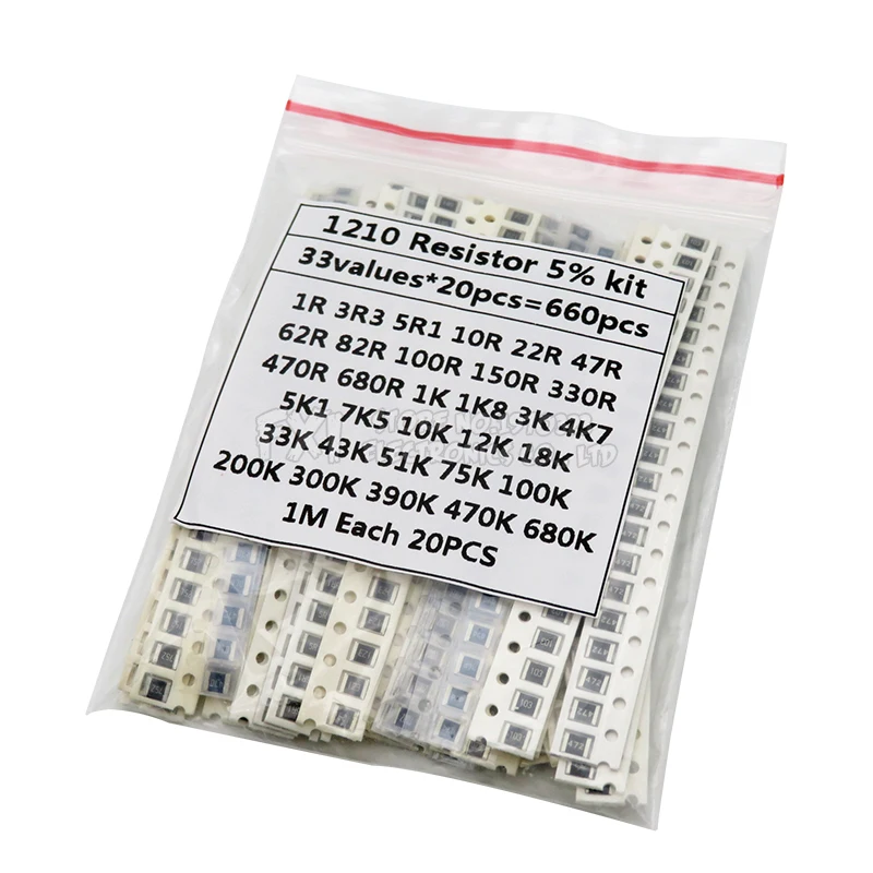 1210 SMD Resistor Kit Assorted Kit 1ohm-1M ohm hjxrhgal 5% 33values x  20PCS=660PCS DIY Kit