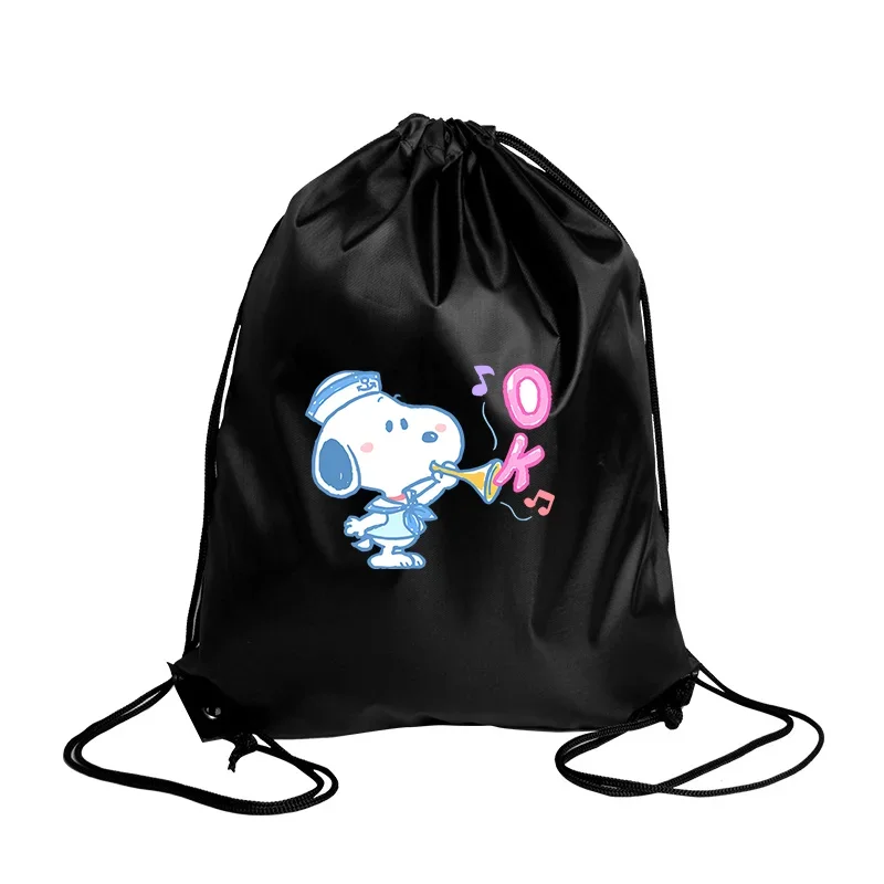 Snoopy Drawstring Pockets Peanuts Cartoon Tote Bag Character Print Large Capacity Drawstring Bags Watertight Shopping Xmas Gift