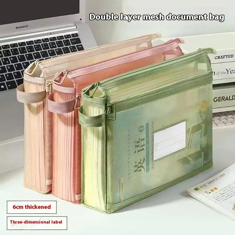 Double-Layer Subject Tutoring Bag With High Capacity, Book Bag With Document Categorization,and Transparent Portable Storage Bag