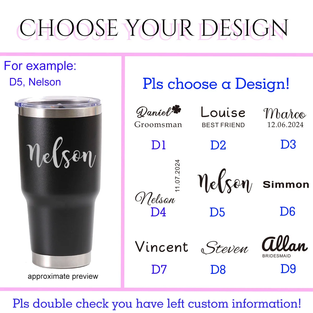 Personalized Tumbler Custom Stainless Steel Cups Mug with Engraved Name Text Customized Travel Coffee Tumbler Gifts for Men 30oz