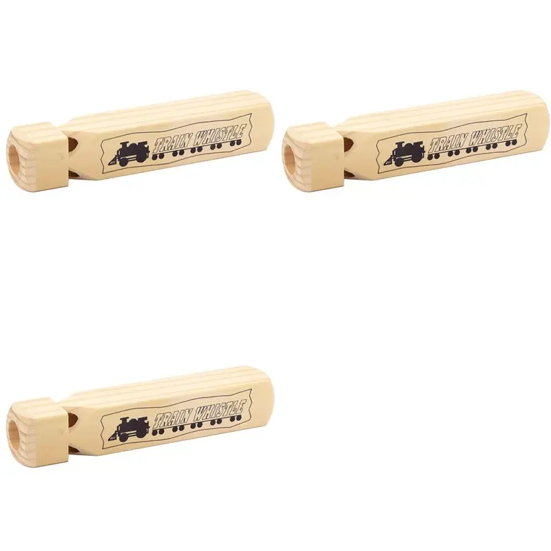 【SPECIAL】3X Solid Wood Train Whistle 4 Tone, Role Play Lover Wooden Whistle For Educational Party