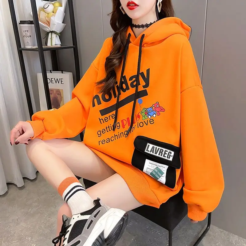 Street Casual New Lacing Thin Hoodies Spring Autumn Long Sleeve Print Letter Loose Pullovers Top Fashion Vintage Women Clothing