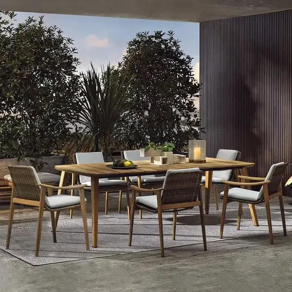 Dining Set Outdoor Luxury Modern Desk and Chair Set 8 Person Patio Square, Outdoor Table and Chairs Set