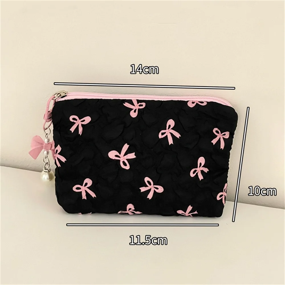 1PC Color Bow Canvas Large Capacity Lipstick Air Cushion Storage Bags Women's Makeup Bag Commuter Handbag Travel Toiletry Bags