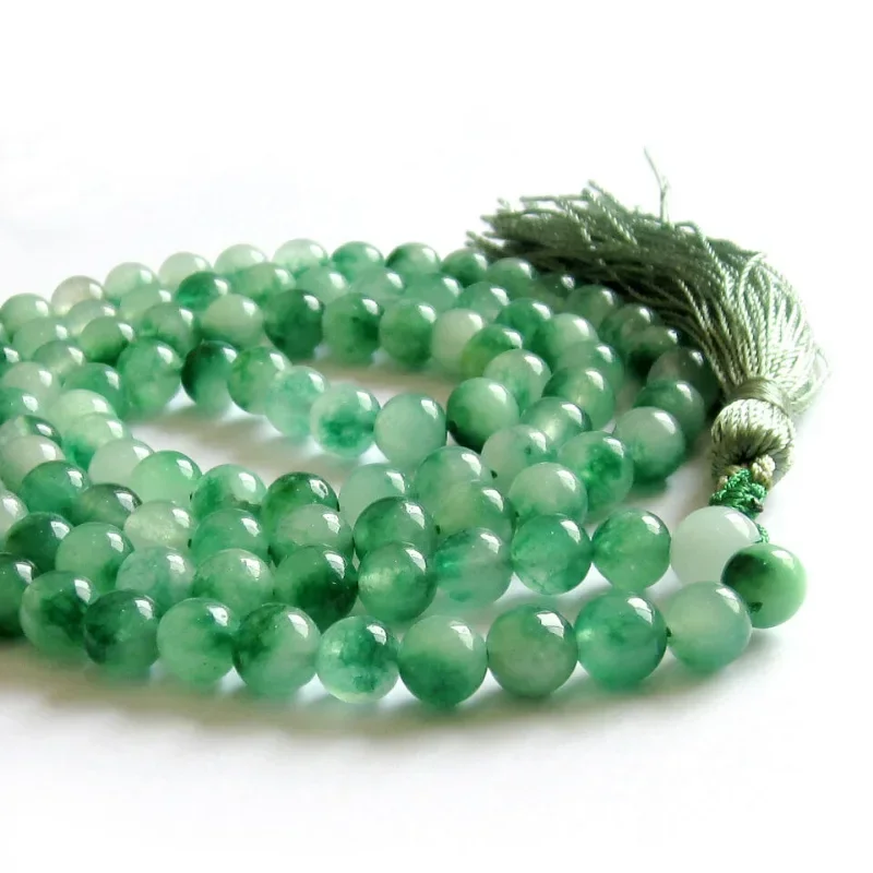 Multilayer 108 Green Jade Beads 8mm Tassel Bracelet Necklace Tibetan Buddhist Mala Buddha Charm Rosary Yoga Men Woman Jewelry