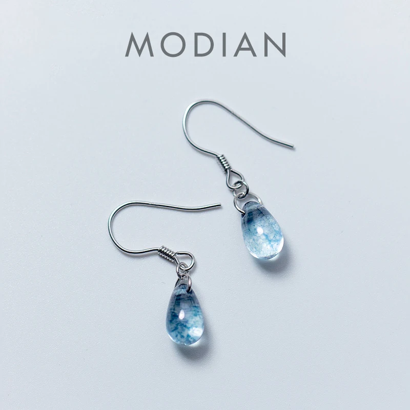 

Modian Charm 925 Sterling Silver Blue Crystal Drop Earrings for Women Swing Dangle Earings Luxury Jewelry Pendientes Accessries