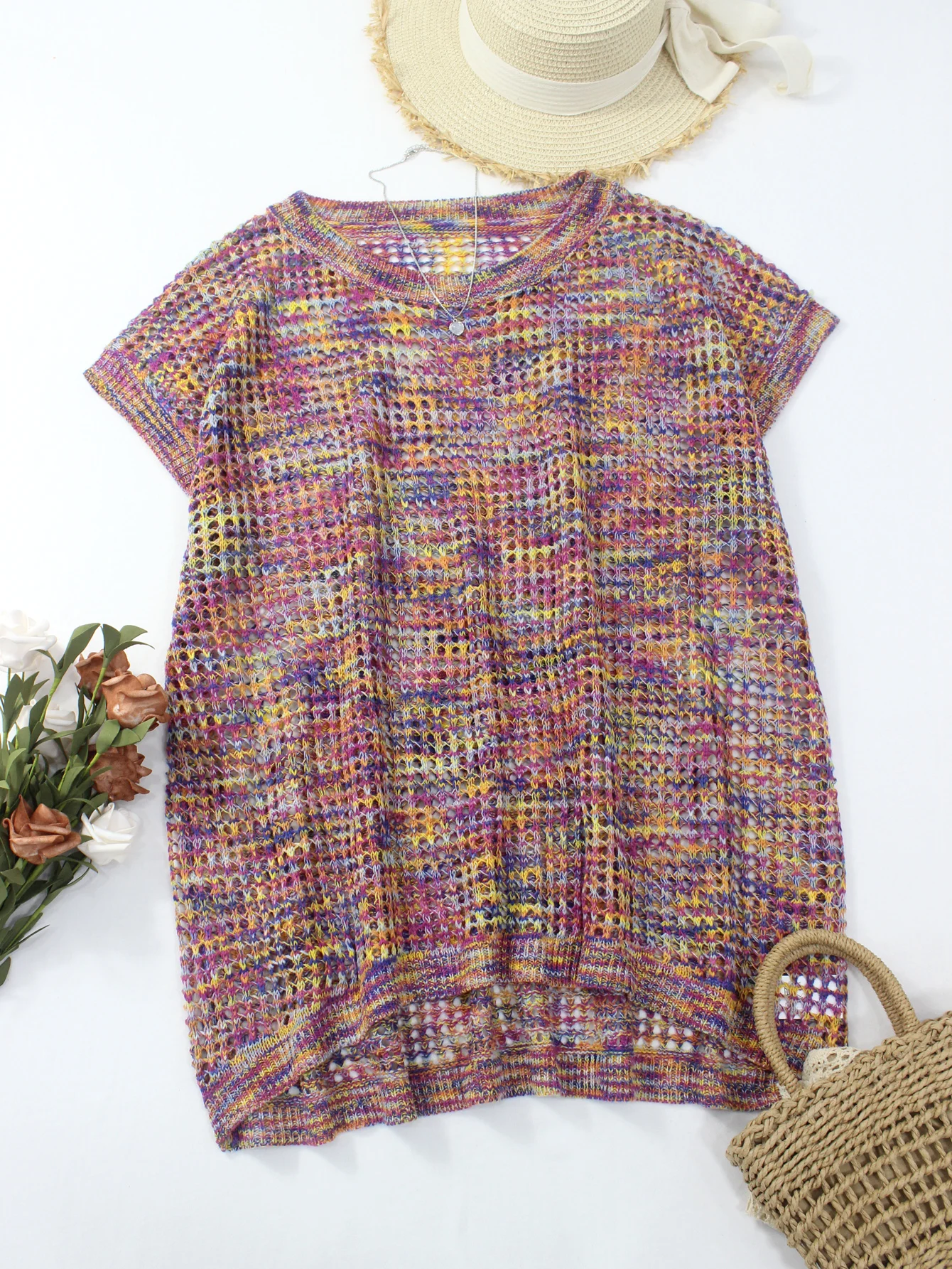 

Свободный повседневный женский вязаный топ больших размеров с градиентным эффектом, асимметричный, неструктурированный трикотаж, полупрозрачный дизайн