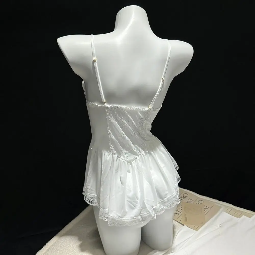 مريحة Bowknot الدانتيل ثوب النوم شفافة النساء الملابس الداخلية حبال نوم الحلو جوفاء الدانتيل شبكة باس النوم فتاة