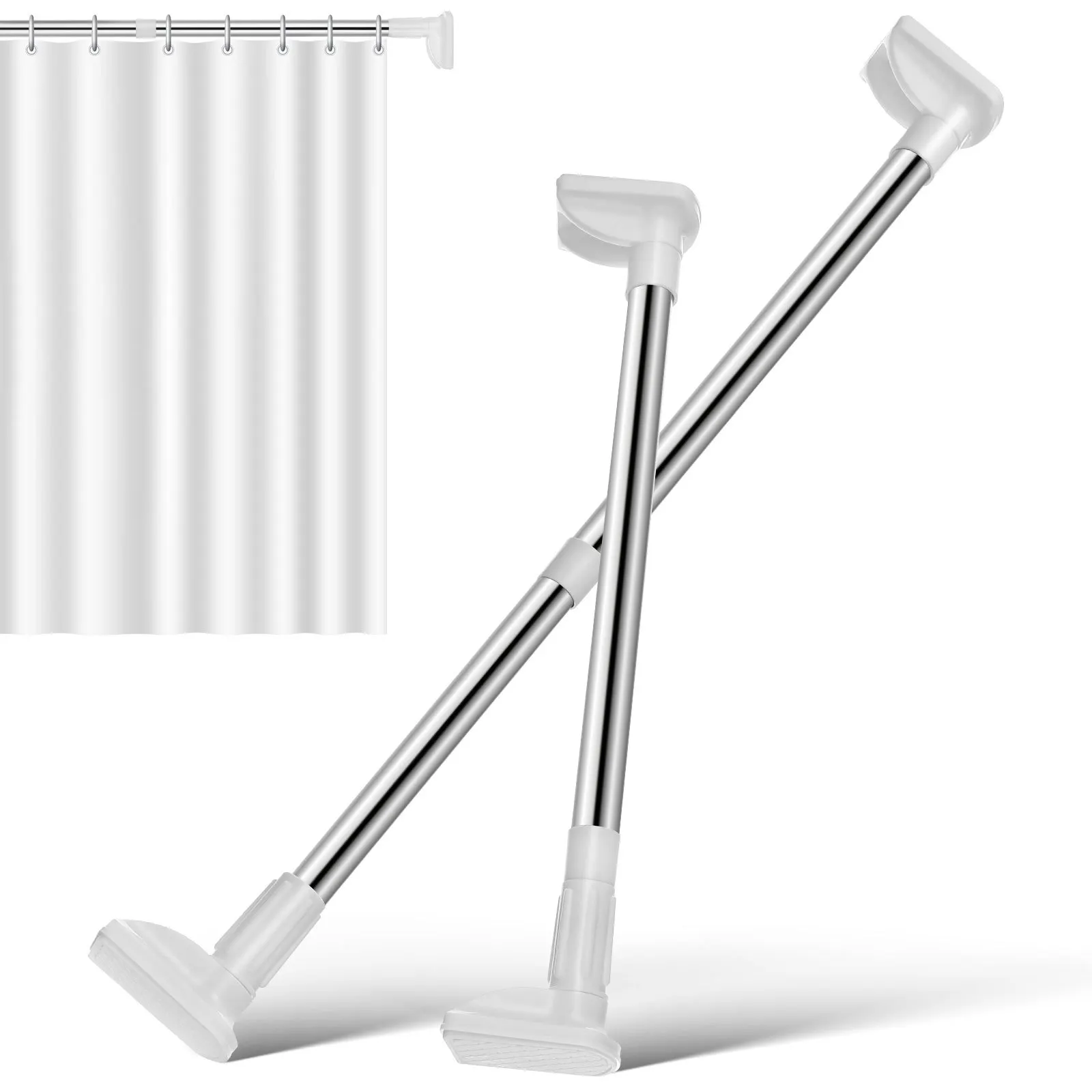 

2Pcs Stainless Steel Closet Rod Heavy Duty Adjustable Hanging Clothes Rods No Drilling Laundry Room Wardrobe Organizer