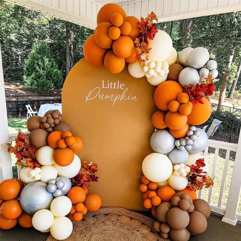 127pcs Orange Silvery Cocoa White Balloons Garland  Arch Fall Thanks Giving Day Birthday Party Wedding Baby Shower Boho Decor