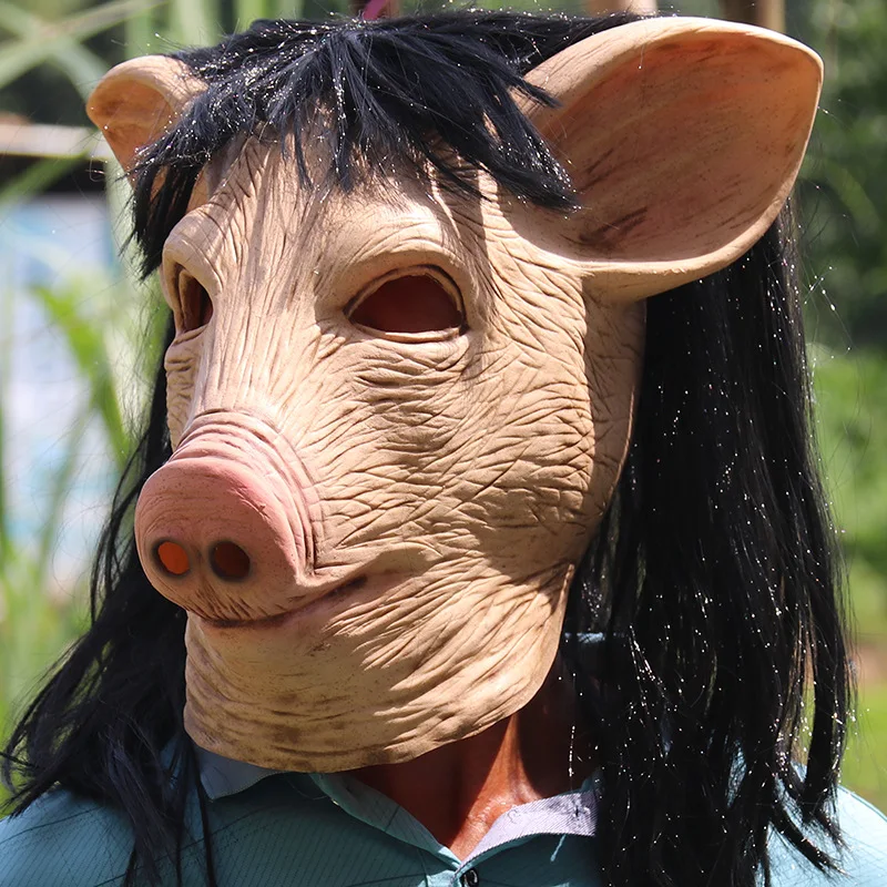 Halloween spaventoso Saw Pig Head Mask Cosplay Party maschere animali orribile maschera in lattice a pieno facciale decorazione per feste di Halloween Prop in lattice