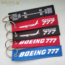 MiFaViPa Embroidery Boeing 777 Key Chains Phone Strap Black Red Keychains Aviation for Pilot Gifts Flight Crew Keyring Tags