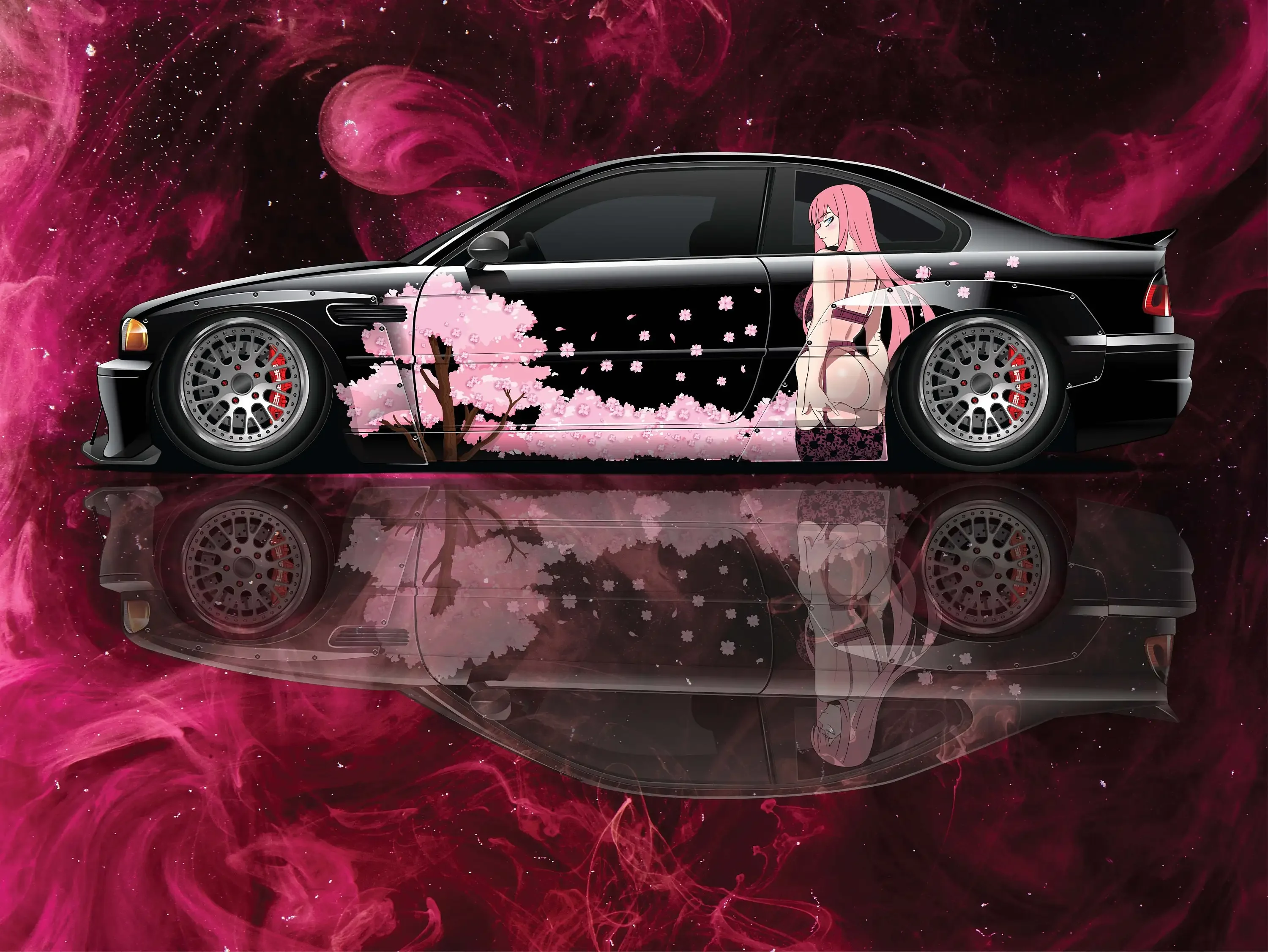 Anime Vehicle Livery Japanese Theme Side Car Wrap Cast Vinyl Wrap Universal Size Premium Pink Anime Car Sticker