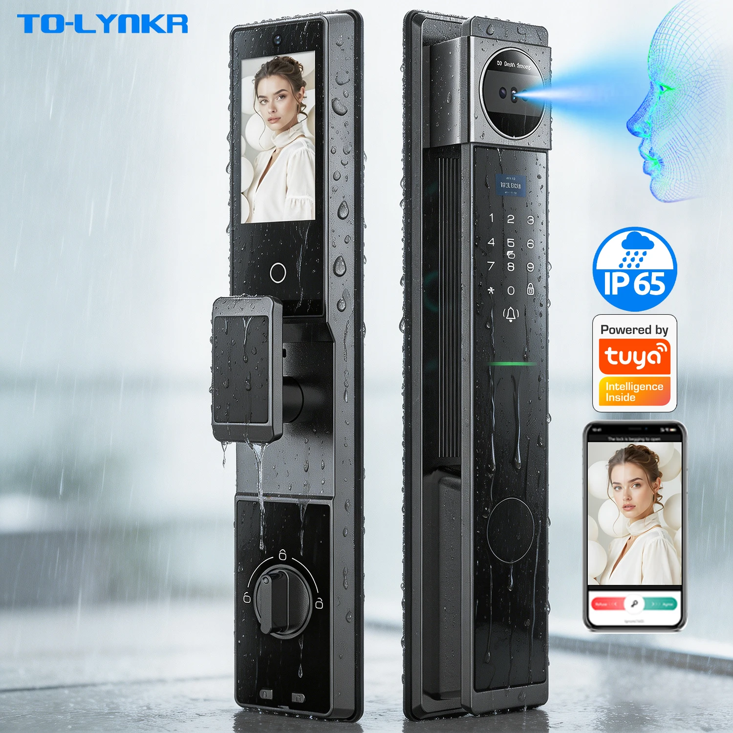 Automatic 3d Face Recognition Biometric Waterproof Smartlock Wifi Digital Smart Fingerprint Door  with Camera