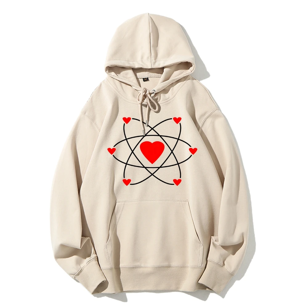 

Y2k Graphic Hoodie Atom with Heart Accents Print Nerdy and Romantic Freestyle Soft Fabric for Science - Inspired Casual Looks