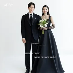 LISM Black Sweetheart Korea Evening Dresses Wedding Photo Shoot Sleeveless Prom Occasion Gown Draped Satin Backless Party Dress