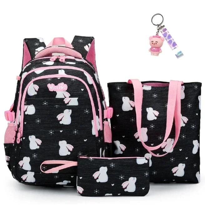 2023 New Summer Schoolbag  Three Piece Book Bag Korean Fashion Academy Style Backpack Cute Cartoon Print Book Bag Handbag