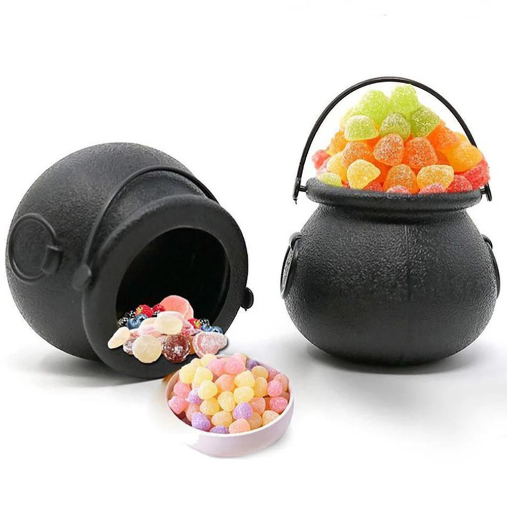 Halloween Witch Cauldron Decoration,Mini Black Plastic Witches Cauldron,Pumpkin Treat Bucket,Candy Basket,Trick Or Treat