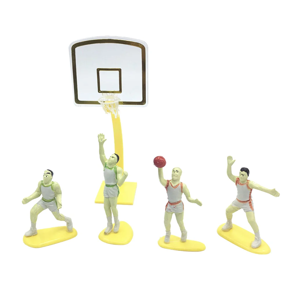 

1 Set Theme Cake Decorations Food Safe Plastic Cake Topper 1 Basketball Stand 4 Player Figurines For Birthday Party Supplies