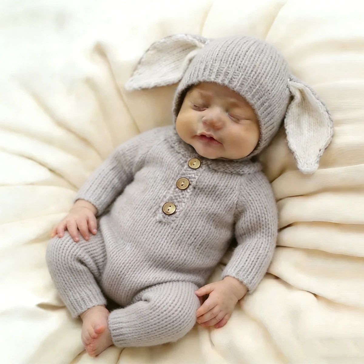 Vintage Knitted Newborn Rabbit Diaper Romper Hat Overall Bunny Style Outfit Soft Stretch Clothes Set Newborn Photograph Prop-HD