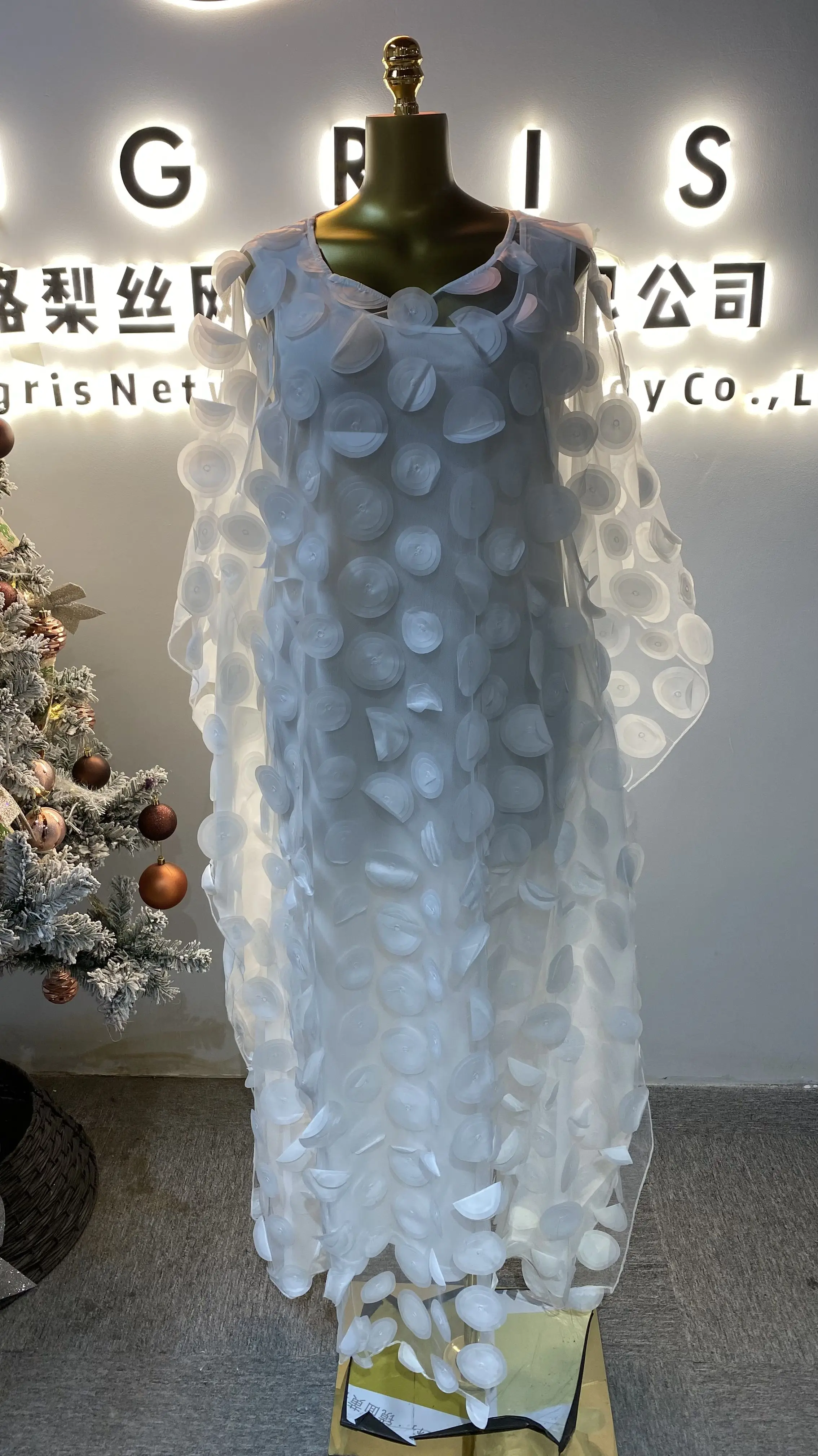 Elegant floral appliqué dress, boat neck gown, chiffon dress, traditional Ankara printed long maxi skirt-GZXX035