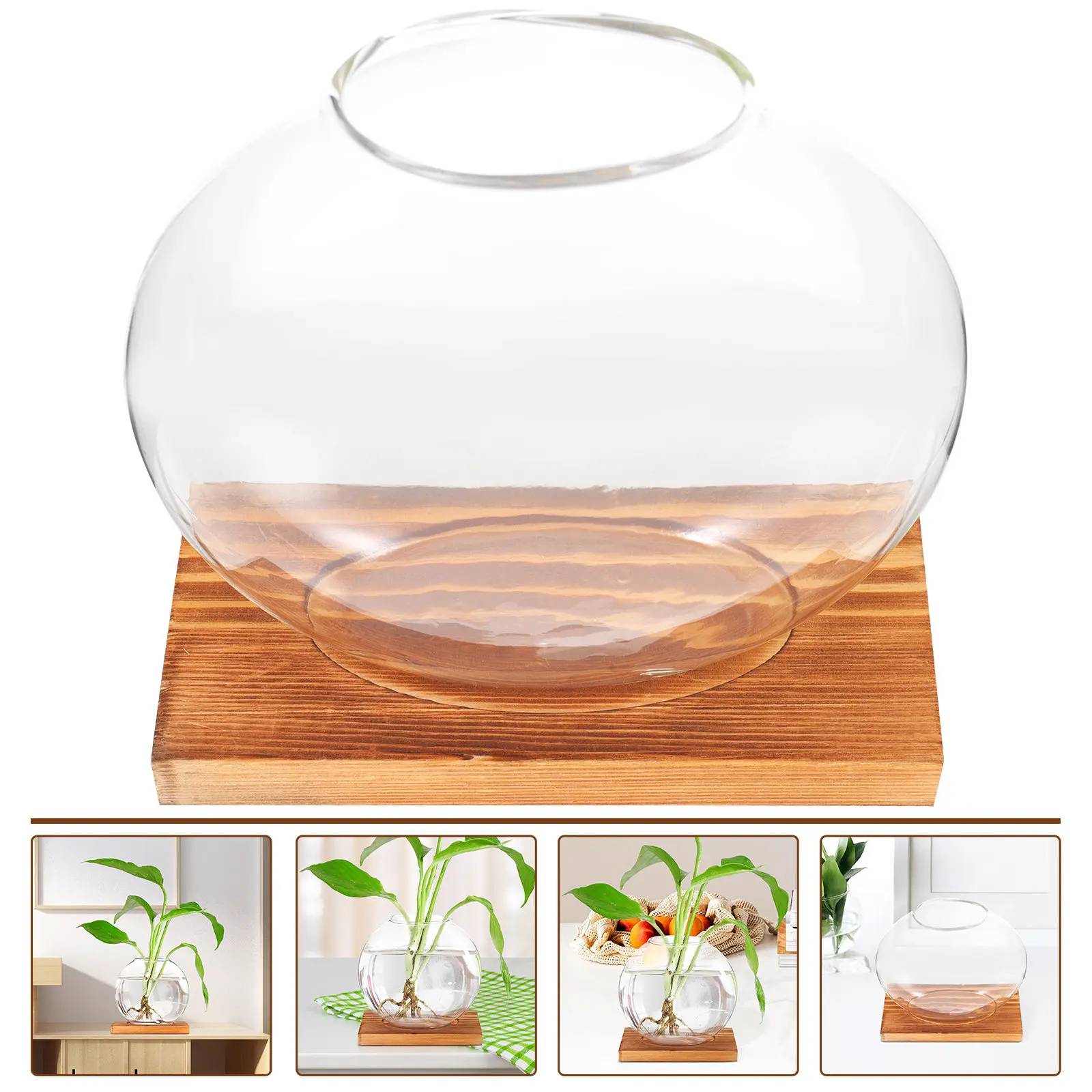 

Гидропонная стеклянная ваза с деревянной подставкой, простой дизайн, настольный кашпо, станция для размножения цветов, декор для домашнего террариума