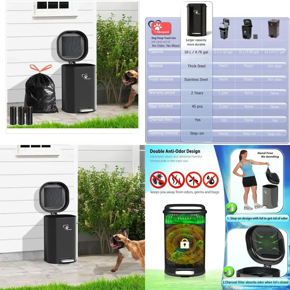 

Outdoor Dog Waste Bin with Lid and Removable Inner, Metal Pooper Scooper, Odor Control for Indoor and Outdoor Use, Travel-Friend