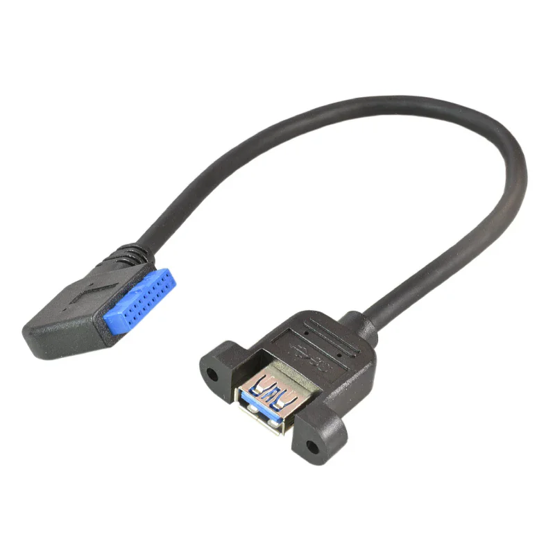 0.3m Motherboard 20Pin to USB 3.0 Female Tape Ear Screw Hole Wire Left/Right/Up/Down Bend 19 Pin Hole Chassis Front Panel Wire