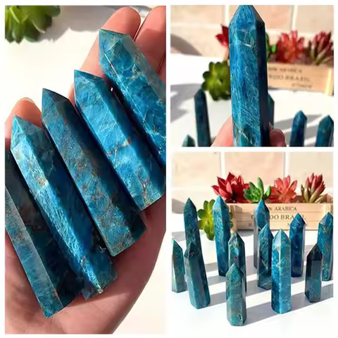 1PC Natural Apatite Column Stone Mineral Single Pointed Hexagonal Prism Obelisk Point Wand Stone Crafts Home Decoration 4-8cm