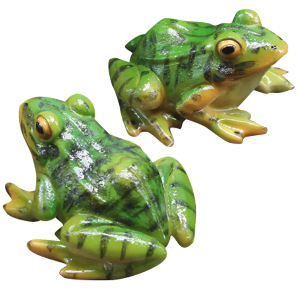 2 Pcs Kids Toys Micro Landscape Simulation Frog Ornament Resin Frogs Decor Miniature Figurines Decors Green Toddler Child