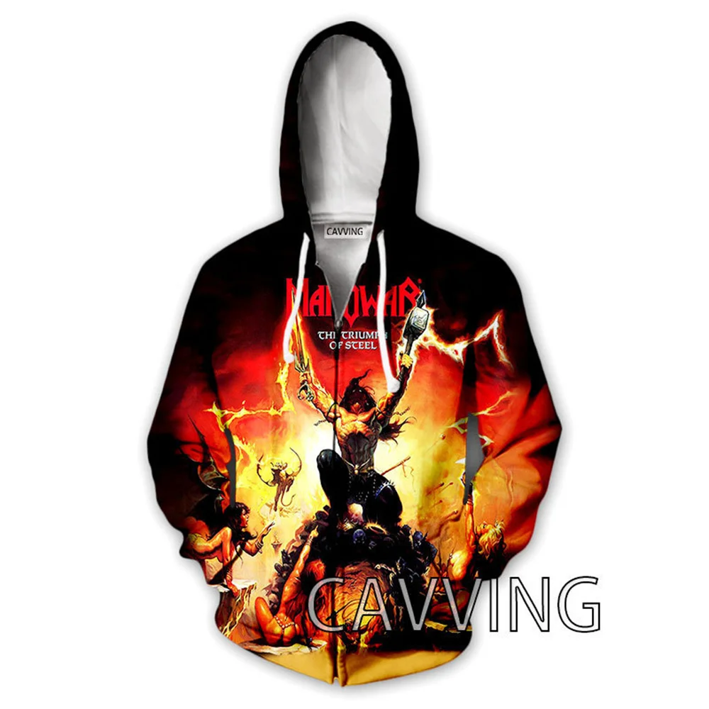 Spring and Autumn New Fashion 3D Printed Manowar Band Zipper Hoodie Men's Outdoor Hooded Sweatshirt Street Harajuku Tops Hip Hop