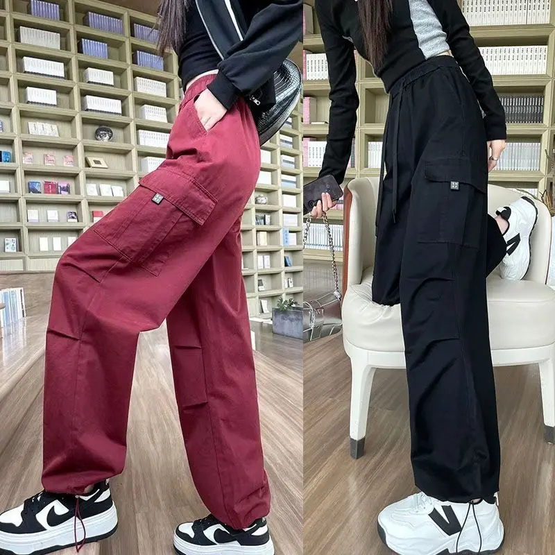 

Wine Red Casual Workwear Pants For Women In Spring And Autumn 2023 High Waisted Loose Fitting Straight Leg Wide Leg Pants