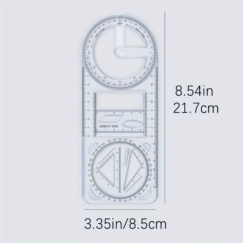 Régua gráfica geométrica multifuncional, Régua rotativa, Ferramenta de desenho universal, Desenho do molde, Função