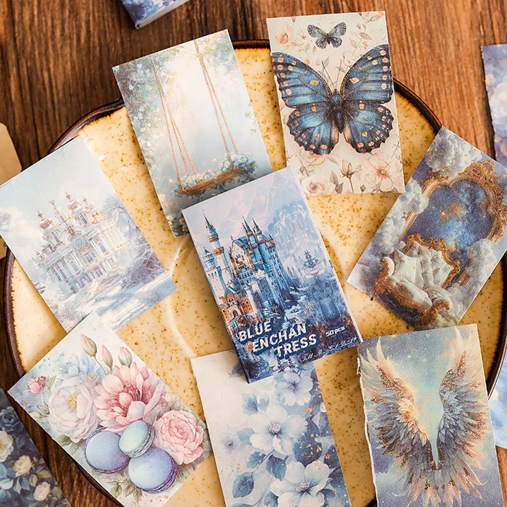 50 sheets Retro Moon Castle Mini Notes, DIY Student Diary Decoration Materials, Exquisite Pattern Materials