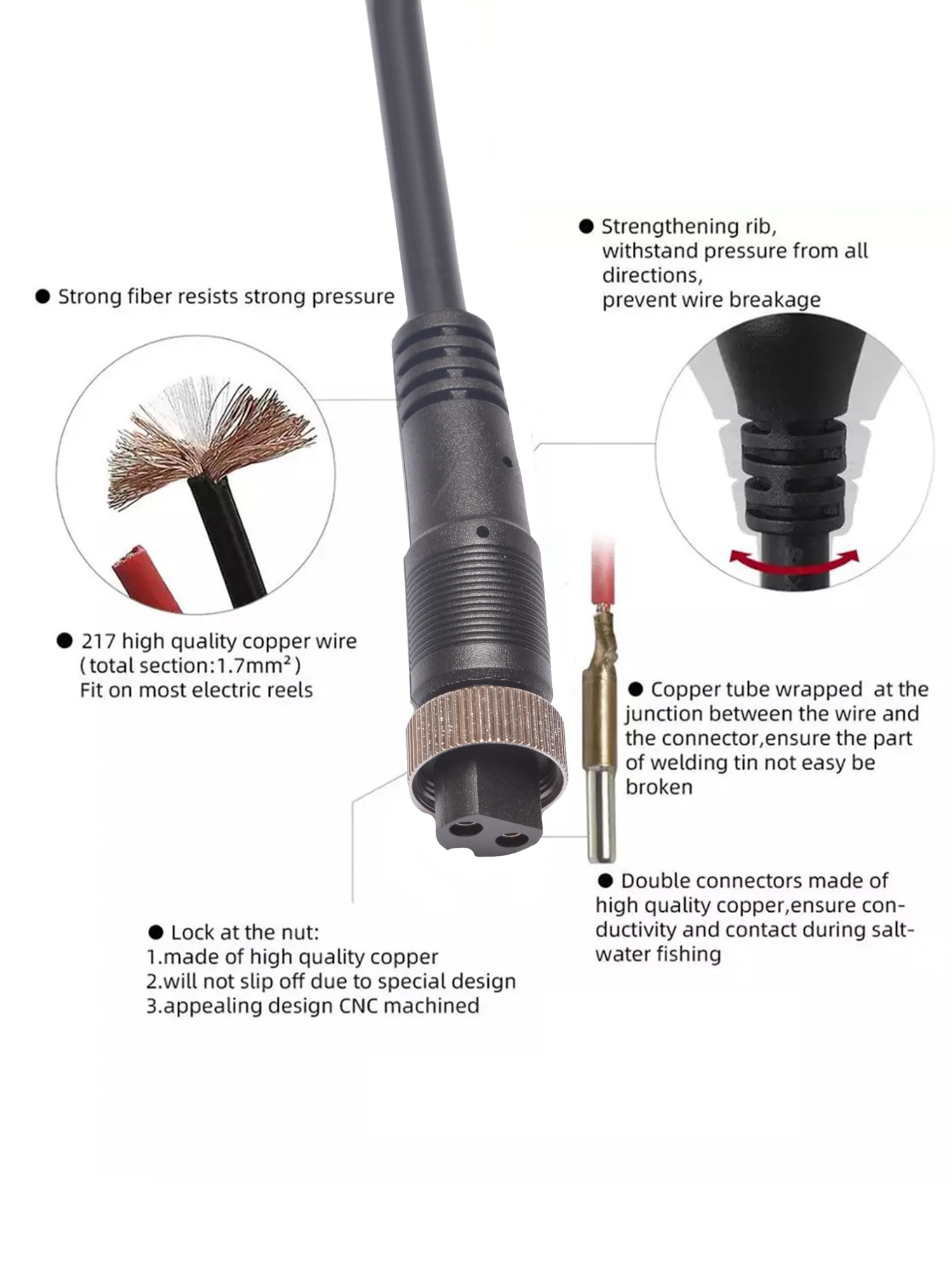 Cable de alimentación de 9,8 pies y 300 cm para carretes de pesca eléctricos RYOBY, cable de alimentación