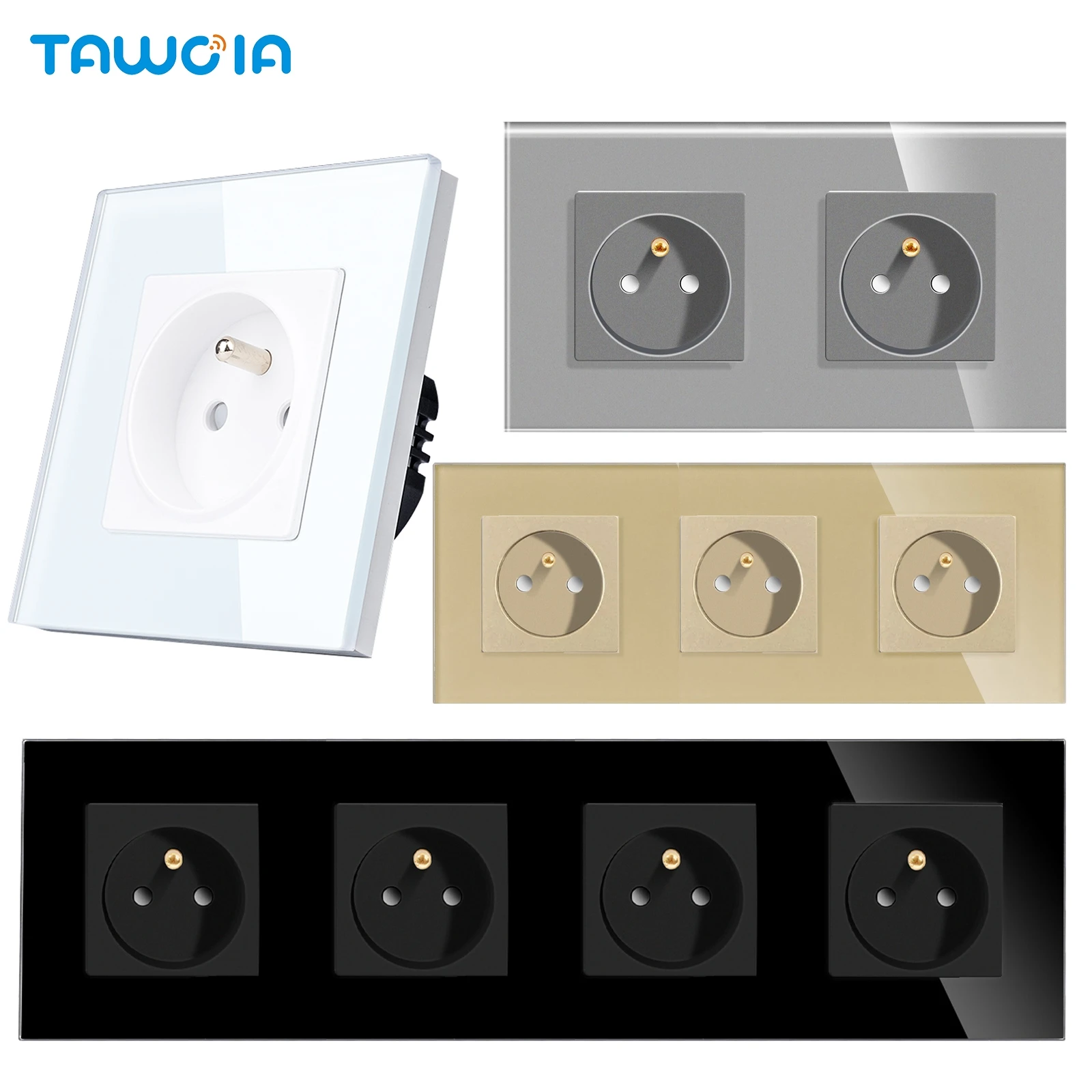 TAWOIA French Polish Danish Type E Plug Wall Power Socket 16A 220V Tempered Glass Panel Electrical Outlets With Safety Door