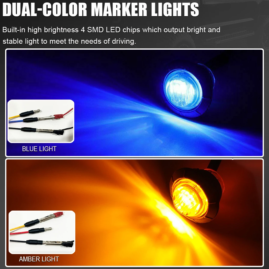 5/20pcs LED Side Marker Lights Dual Color with Bullet Plug Indicator Clearance Light Round 3/4\