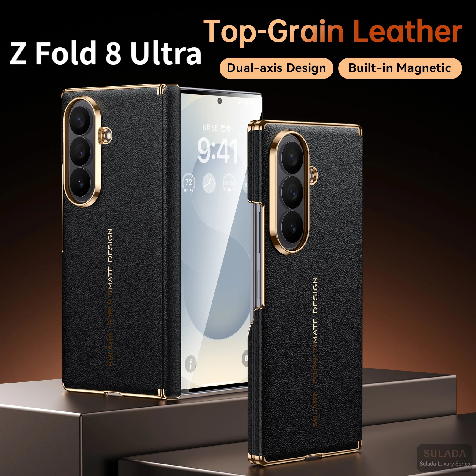 For Samsung Galaxy Z Fold 8 Ultra Dual Axis Phone Case Luxury Genuine Leather Magnetic Shockproof Back Cover Case