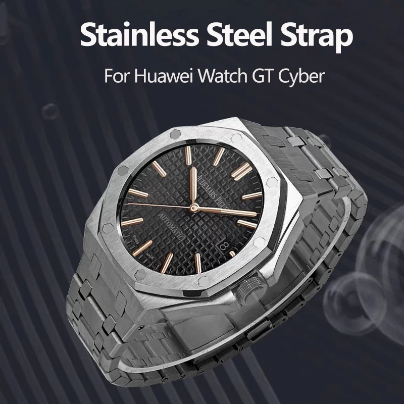 GT Cyber Kit de correa de modificación para HUAWEI GT Cyber Watch Case, pulsera de repuesto de pulsera de bisel de acero inoxidable