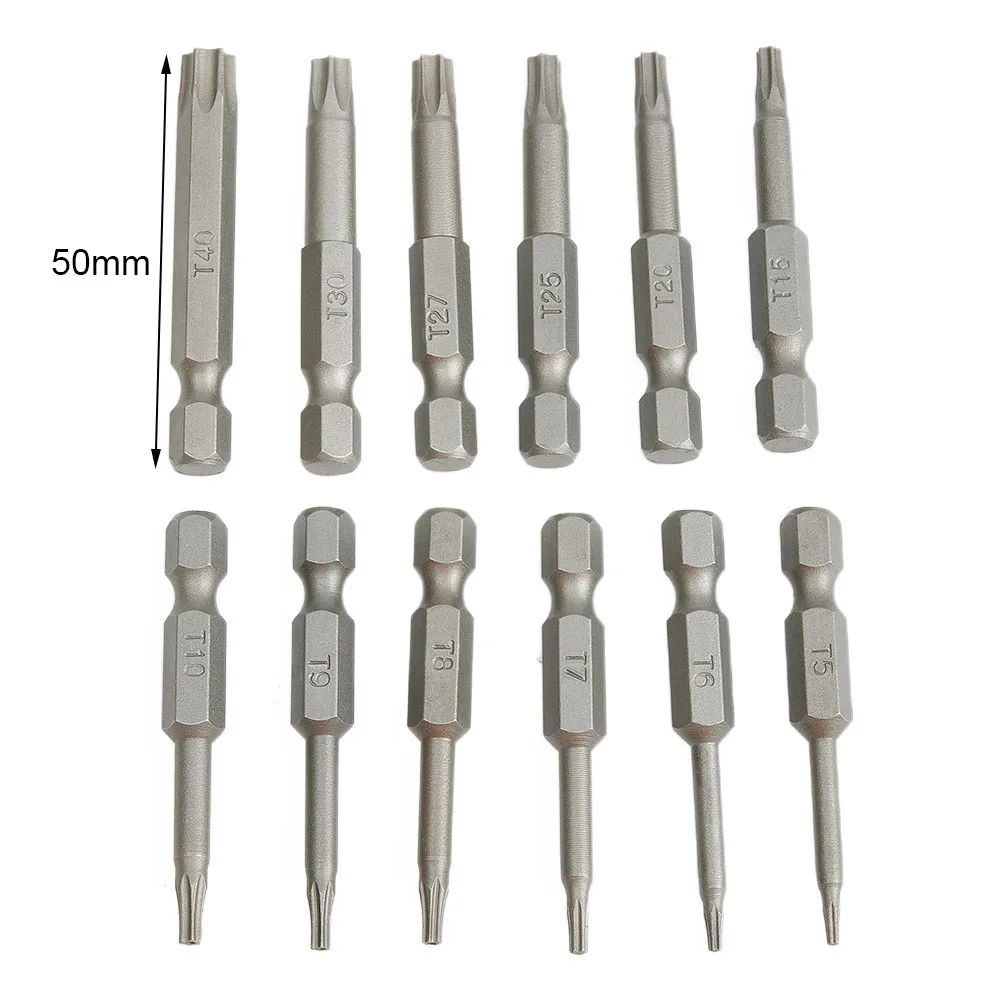 

Convenient 12Pcs 50mm Hex Shank Torx Screwdriver Bits Set, T5 T40 Sizes, Compatible with Electric and Hand Screwdrivers