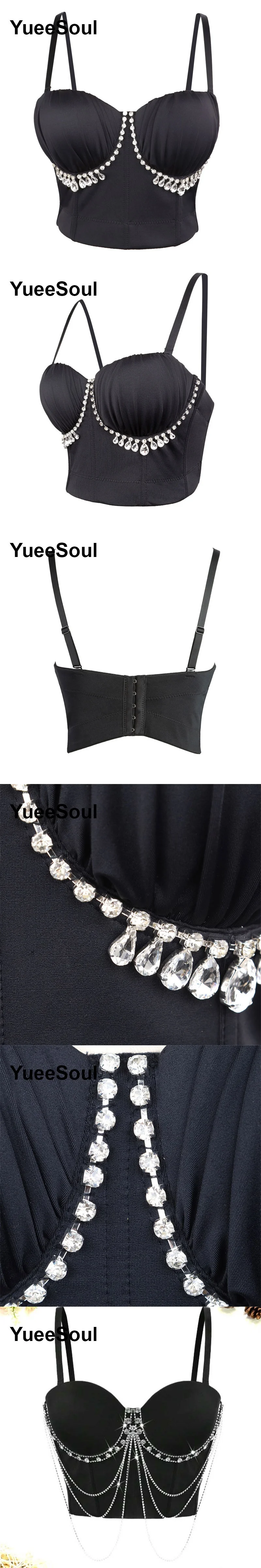 Black Y2K Tops White Rhinestone Sequins Tassel Slim Crop Top New Gothic Party Club Wedding High Street Sexy Corset Top Camis