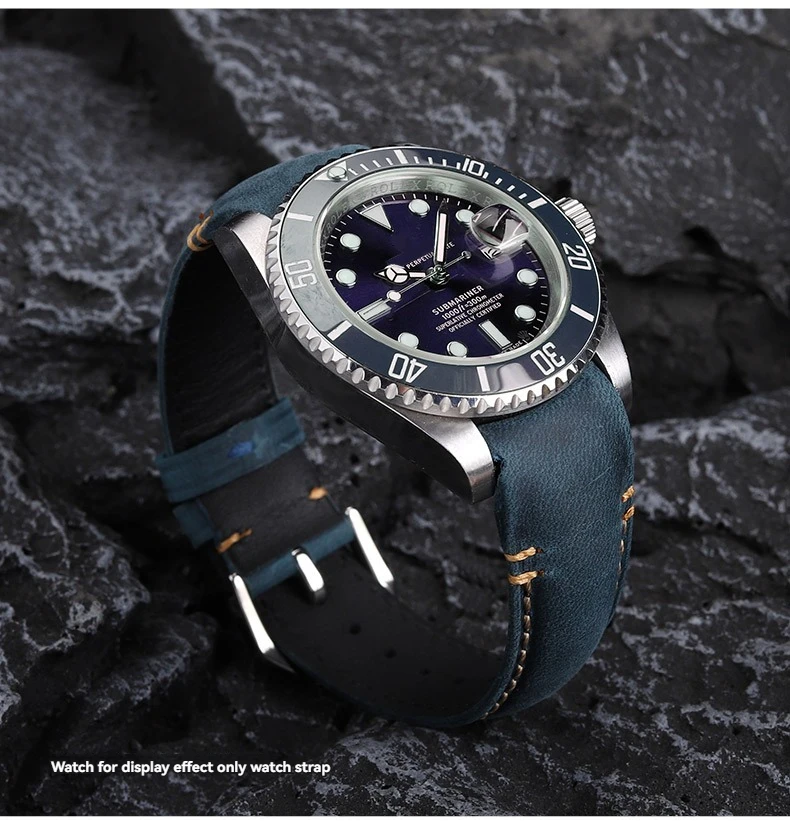 20 22mm Curved End Retro Matte Strap for Rolex Black Green Water Ghost Yacht Omega Seamaster 300 600 AT150 Leather Watch Band